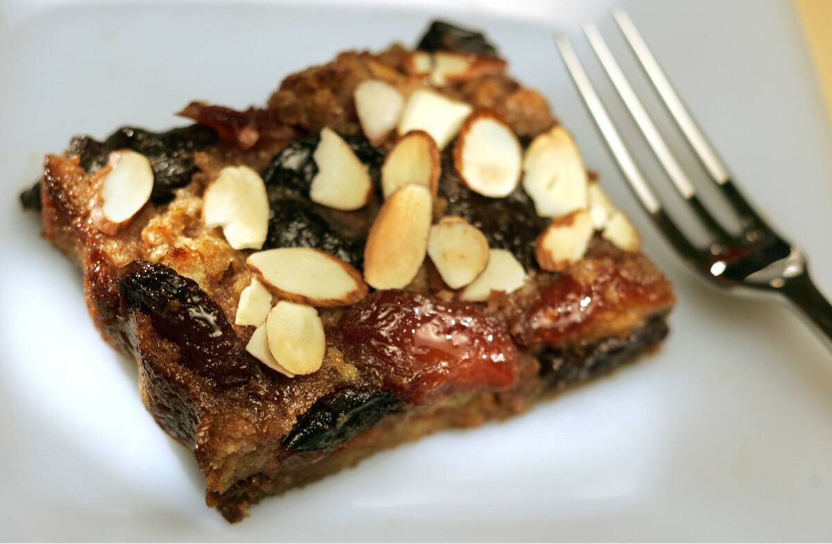 Fruit puddingBread pudding with dried prunes and apricots.